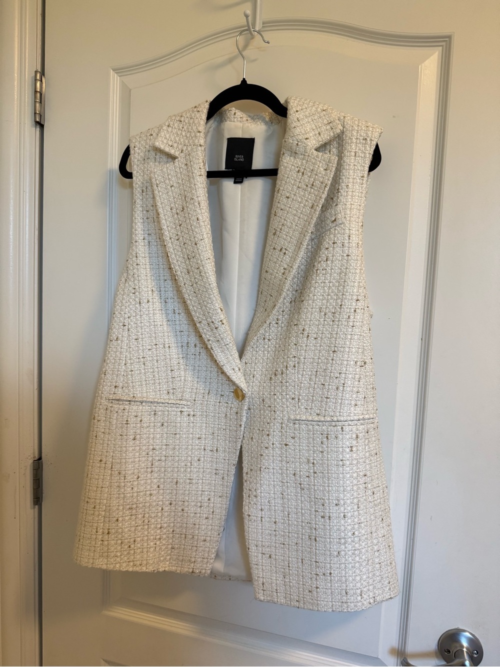 River Island Cream Tweed Sleeveless Blazer Vest